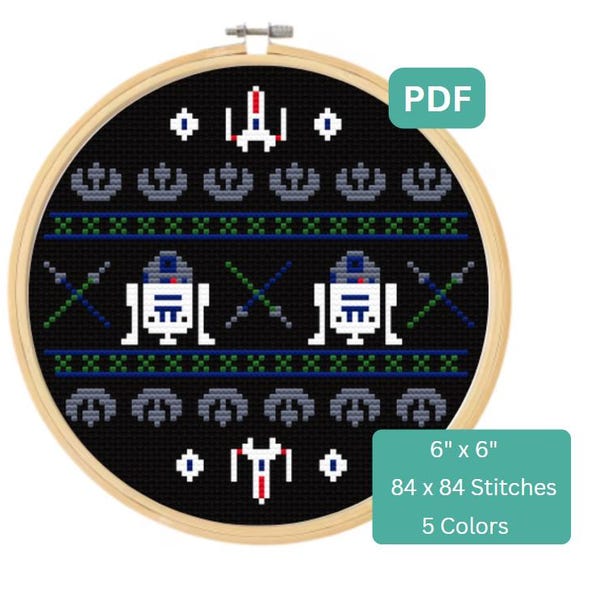 R2D2 Cross Stitch - Cross Stitch Pattern, Star Wars, Christmas Pattern, Cross Stitch Ornament, Instant Download PDF