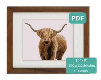 Highland Cow - Cross Stitch Pattern, Cross Stitch Chart, Nature Pattern, Scottish Long-Haired Cattle, Instant Download PDF