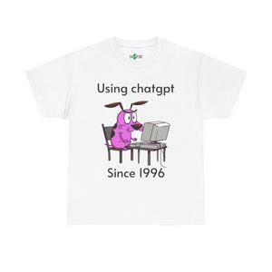 Usando chatgpt desde 1996, camiseta de la nostalgia de Coraje, el perro cobarde, dibujos animados, red clásica, computadora Apple Mac Pro desde 2002