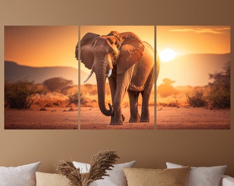 Picture ELEPHANT - forest - steppe - gift - NATURE - Highest quality - simple assembly - triptych on foam - picture on canvas - poster - Canvas