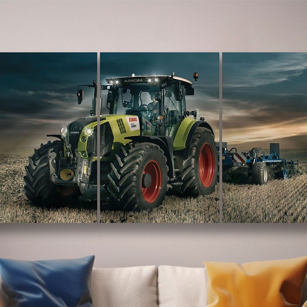 Tableau Claas Arion 660 - cadeau pour un fan d'agriculture - Qualité supérieure - triptyque sur mousse - image sur toile - affiche - Toile