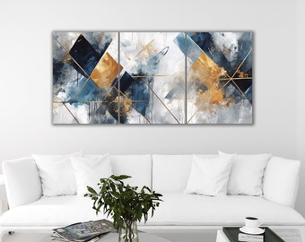 Picture ABSTRACT - ART - gold - rhombus - silver - gift - simple assembly - triptych on foam - picture on canvas - poster - Canvas