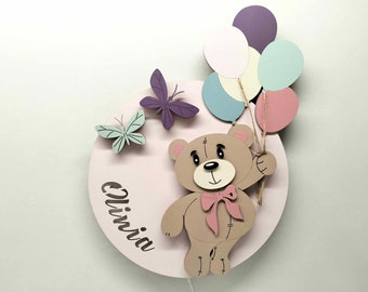 LED lamp - battery operated - night lamp - BEAR with balloons - PERSONALIZATION - boy - girl - children - unique gift - your name