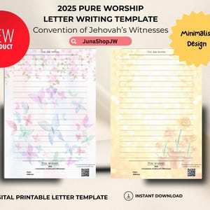 Carta de Adoración Pura 2025 / 8 Diseños Hermosos / Inglés / Plantilla Imprimible para Cartas de los TJ / Convención de los TJ 2025 /