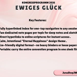 Ewiges Glück
Jehovas Zeugen
Kongressprogramm 2026
JW Assembly Notes
JW Digital Notebook
JW GoodNotes Notebook
JW Notability
Kreiskongress
JW Program
Digital Ministry Tools
GoodNotes JW PDF
JW Template
JW Printable Letter
JW Letter Writing
JW Digital Stickers
JW Service Year
JW Gift Digital
JW Stationery
JW PNG SVG Sticker
JW Convention
German Deutsch
Eternal Happiness
Felices para siempre
JW Kids Activity
KW Kids Book
JW coloring workbook