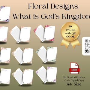 Diseño floral: ¿Qué es el Reino de Dios? Campaña de septiembre de 2023, Diseño de papelería de los Testigos de Jehová, Papel para escribir cartas de los Testigos de Jehová, Descarga digital, 10 diseños