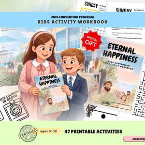 Cuaderno de actividades para niños de JW sobre la Felicidad Eterna - Convención 2026 / Libro de aprendizaje imprimible / 5-12 años / 47 páginas PDF