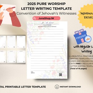 Carta de Adoração Pura de 2025 | 4 lindos designs | Inglês | Modelo de papel para impressão de cartas das Testemunhas de Jeová | Convenção das Testemunhas de Jeová de 2025 |