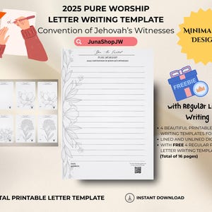 Carta de Adoración Pura 2025 / CONVENCIÓN DE LOS TJ / Plantilla imprimible para escribir cartas de los TJ / 4 hermosos diseños / Inglés /
