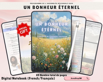 2026 Un bonheur éternel Programme de l'assemblée régionale | Carnet de notes numérique pour congrès | PDF hypertexte pour GoodNotes | Français English