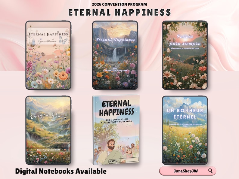 Eternal Happiness; Digital Notebook; Convention Program; Hyperlinked PDF; GoodNotes Journal; Regional Convention; 2026 Convention; Spiritual Journal; JW Digital Planner; Scripture Notebook; Tablet Stationery; Interactive Notes; Digital Study Guide, kids activity workbook, jw kids worksheet, jw coloring book