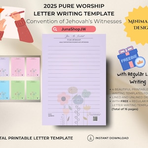 2025 Reine Anbetung Brief schreiben | 4 Schöne Designs | Deutsch | JW Brief schreiben druckbare Papiervorlage | 2025 JW Convention |