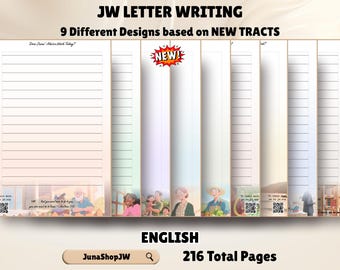 JW Letter Writing Paper | 9 New Tract Designs 2025 | Printable Stationery | A4 A5 Mailing Label size | Lined & Unlined | QR Code Option