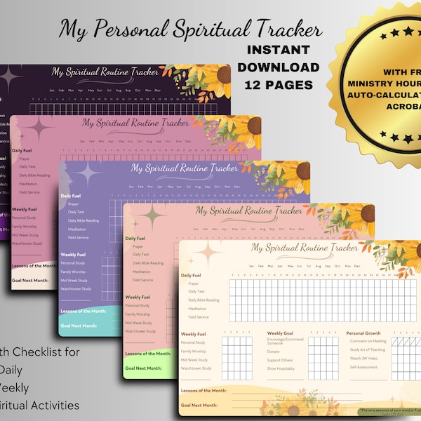 12-Month JW Personal Spiritual Routine Worksheet JW Ministry Goal Growth Tracker Different Designs Printable JW Essentials Pioneer Gift