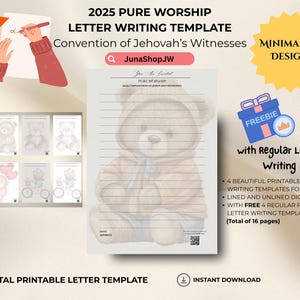 2025 Reine Anbetung Brief schreiben | 4 Schöne Designs | Deutsch | JW Brief schreiben druckbare Papiervorlage | 2025 JW Convention |