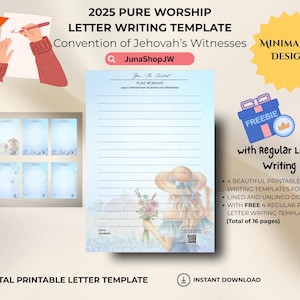 2025 Reine Anbetung Brief schreiben | 4 Schöne Designs | Deutsch | JW Brief schreiben druckbare Papiervorlage | 2025 JW Convention |