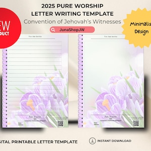 2025 Reine Anbetung Brief schreiben | 10 wunderschöne Blumenmuster Deutsch | JW Brief schreiben druckbare Papiervorlage | 2025 JW Convention