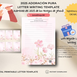 2025 Adoración Pura Letter Writing / JW CONVENTION / Español Spanish / Modello di carta stampabile / Asamblea Adoracion Pura / 4 disegni /