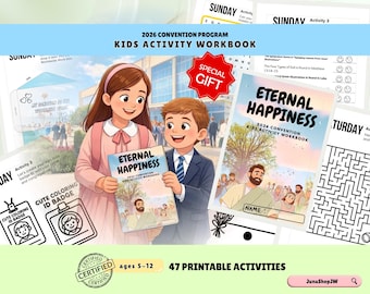 Eternal Happiness JW Kids Activity Workbook 2026 Convention | Printable Learning Book | 5-12 Years Old | 47 pages PDF