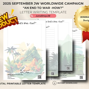 Campaña Mundial de Septiembre 2025 de JW / Fin de la Guerra: ¿Cómo? / Papelería JW: 10 Diseños Naturales / Papel Digital para Cartas JW / Inglés