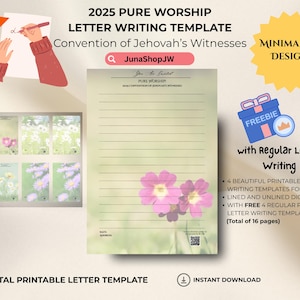Carta de Adoración Pura 2025 / CONVENCIÓN DE LOS TJ / Plantilla imprimible para escribir cartas de los TJ / 4 hermosos diseños / Inglés /