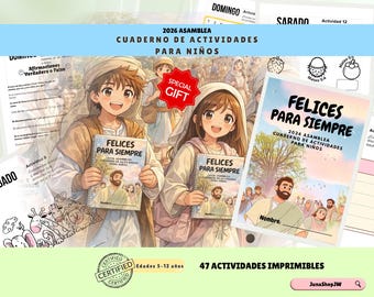 Felices para siempre Cuaderno de actividades para niños 2026 Asamblea / Cuaderno de aprendizaje imprimible / JW kids Spanish Español