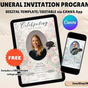 Funeral Digital Program Template | Editable in Canva | Memorial Invitation | Celebration of Life Program | Printable Digital Download