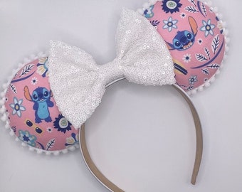 SPRING STITCH Size: Adult Pink Floral Lilo Stitch Mickey Mouse Ears / Minnie Mouse Ears / Disney Ears