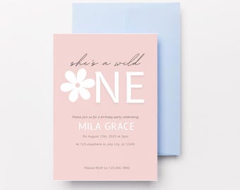 She’s a Wild One Birthday Invitation | Boho Safari 1st Birthday Invite | Editable Digital Download | Wild One Girl Party Template