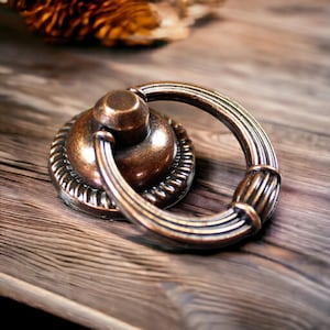 Antique Copper Ring Pull Knob, Rustic Drawer Handle, Vintage Cabinet Hardware, Single Hole