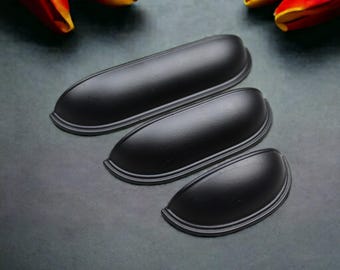 Matte Black Cup Pull Handle, Modern Farmhouse Cabinet Drawer Pull, Dresser Hardware