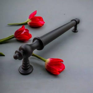 Matte Black Traditional Bar Pull Handle, Farmhouse Cabinet Hardware, Vintage Drawer Pull