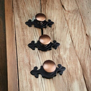 Two Tone Cabinet Knob, Copper Black Knob, Decorative Drawer Knob, Vintage Furniture Knob, Floral Cabinet Hardware