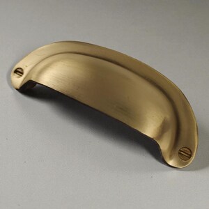 Solid Brass Cup Pull, Antique Farmhouse Cabinet Handle, Drawer Bin Pull