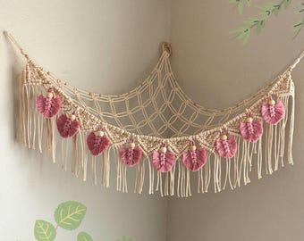 Contenitore per giocattoli per bambini in stile boho / Organizzatore per cameretta e stanza dei giochi in macramè / Rete all'uncinetto per peluche / Regali per neonati e bambini / Amaca per peluche