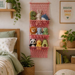Plush Toy Hammock | Stuffed Animal Net Storage | Cute kids room wall decor | Nursery and Playroom organizer | Ombré Macrame Wall Hanging