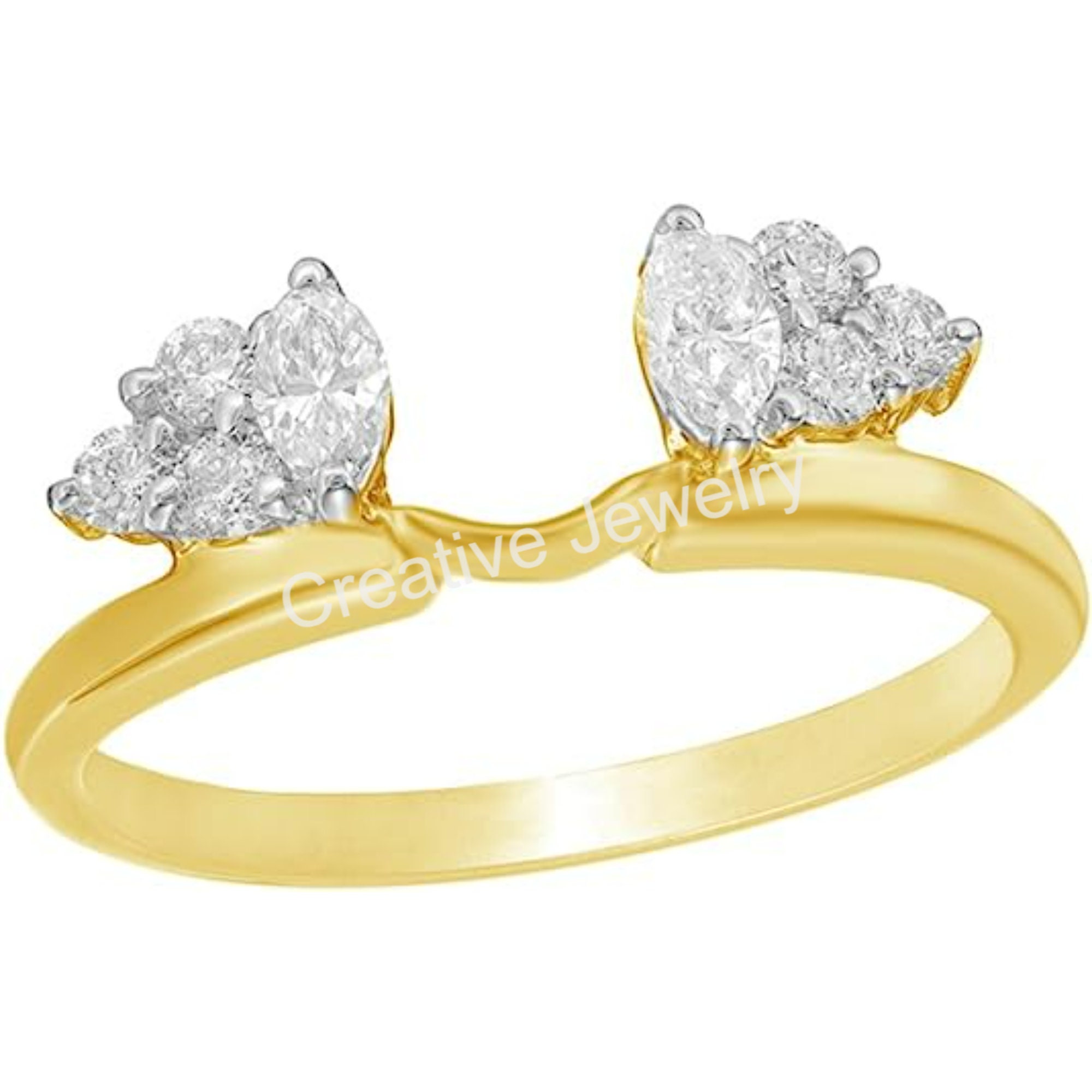 Marquise Diamond Band Enhancer Ring, White Gold Over Guard Band