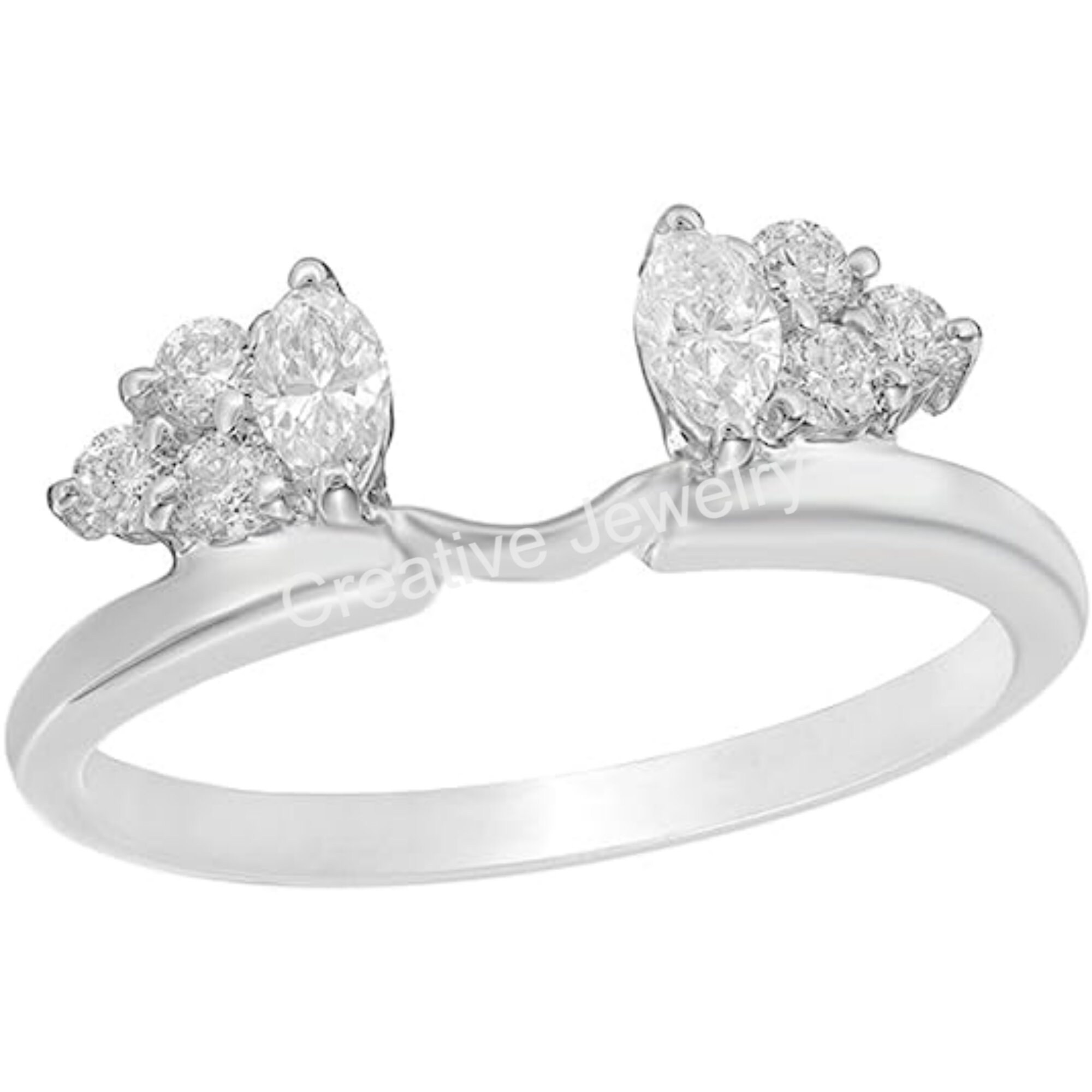 Marquise Diamond Band Enhancer Ring, White Gold Over Guard Band