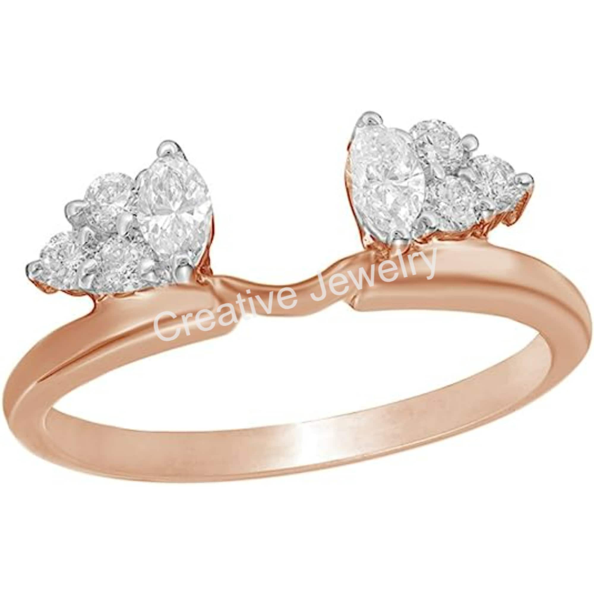 Marquise Diamond Band Enhancer Ring, White Gold Over Guard Band