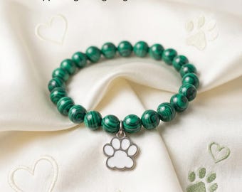 Malachite Paw Charm Bracelet: Dog Cancer Awareness & Healing Stone Jewelry for Pet Lovers