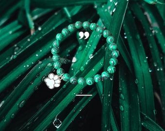 Malachite Paw Charm Bracelet: Dog Cancer Awareness & Healing Stone Jewelry for Pet Lovers