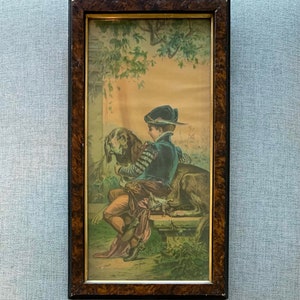 Antique Framed Print Boy With Dog