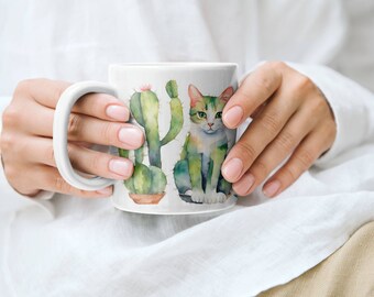 Cat Cactus - Funny Coffee Mug - In A World Of Roses, Be A CATcus - Cat Mug - Cute Coffee Mug
