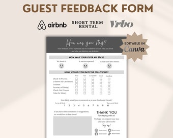 Airbnb Guest Feedback Form Editable Canva Template | Airbnb Feedback Airbnb Form Airbnb Guest Comment  VRBO Guest Feedback Rental Feedback