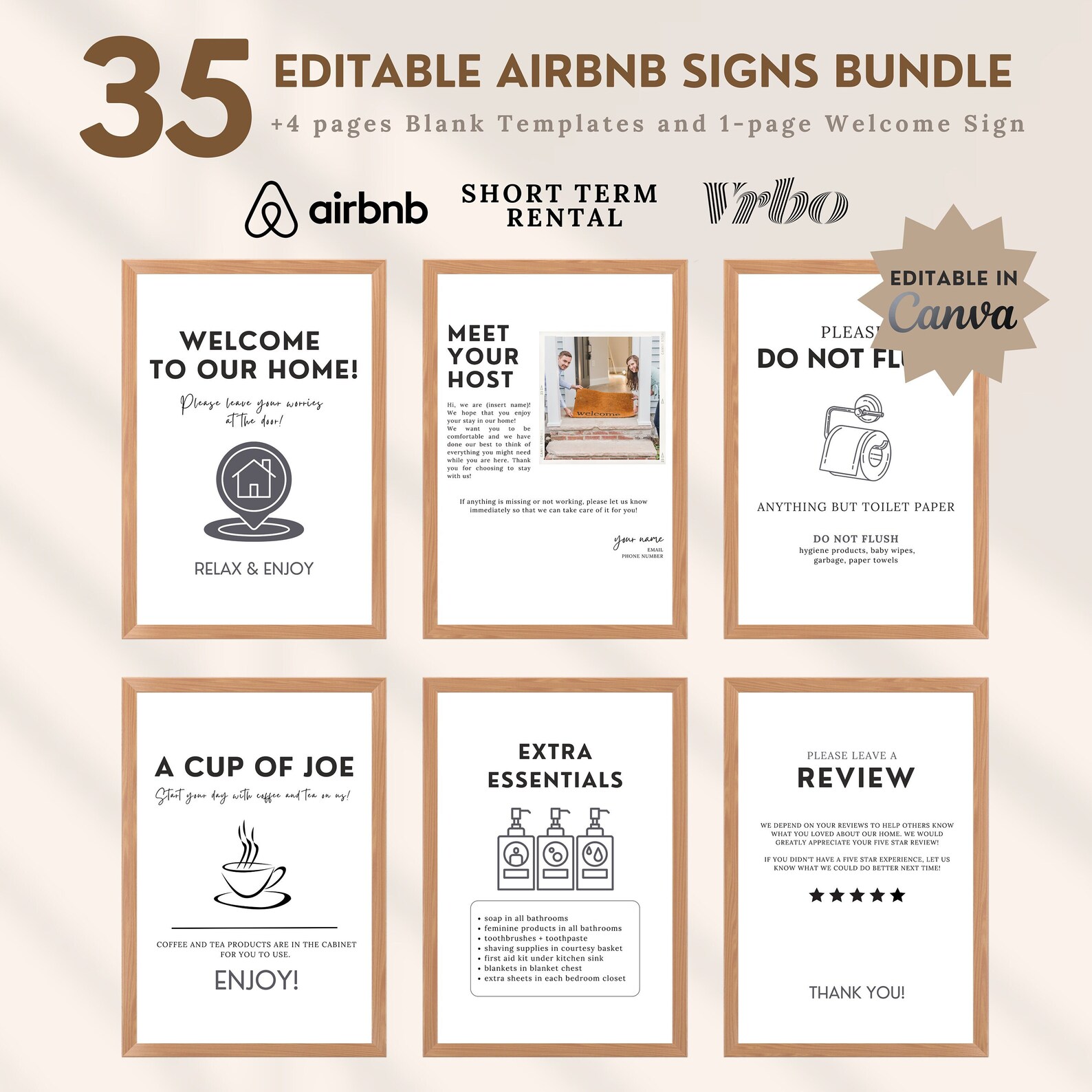 Airbnb Signs Bundle Editable Canva Template Airbnb Signs - Etsy