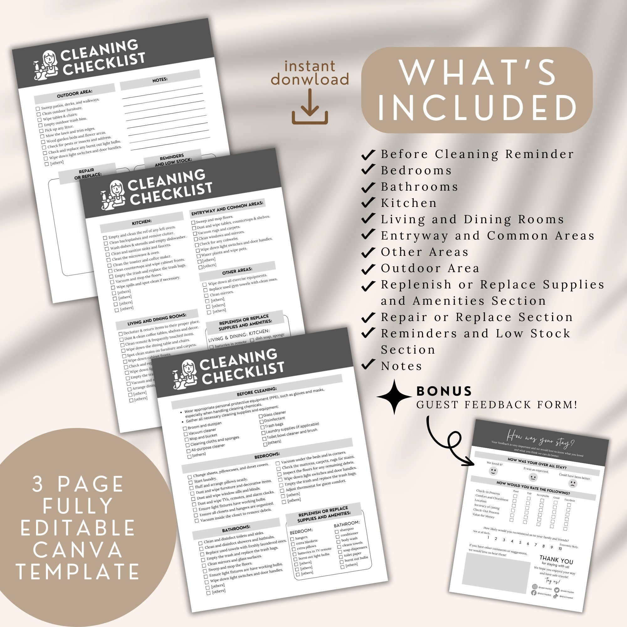 Airbnb Cleaning Checklist Template Editable Canva Template Etsy Airbnb Cleaning Checklist Template Editable Canva Template Etsy