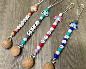 Pacifier Clip Personalized, Custom Binky, Pacifier Holder With Name, Pacifier Clip, Custom Baby Shower Gift, Wooden Beech Holder