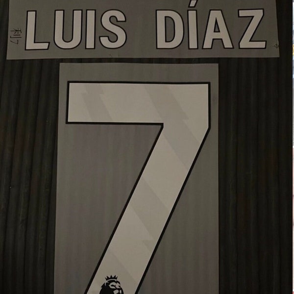Liverpool, Luis Diaz 7, 2023 Diaz , white premier league name set, player size