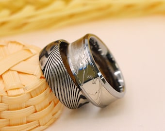 Mokume Gane Ring, Mokume-gane Wedding Band, Tungsten Men's Wedding Ring, Mens Promise Anniversary Ring, Damascus Pattern Men Tungsten Ring,