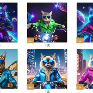 Impressions prêtes à imprimer par sublimation BIKER CATS par lot de 10 images, avec un choix de 10 lots (LMHBIKERCATS1-100)
